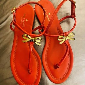 Kate Spade Bright Orange Red Gold Tone Bow